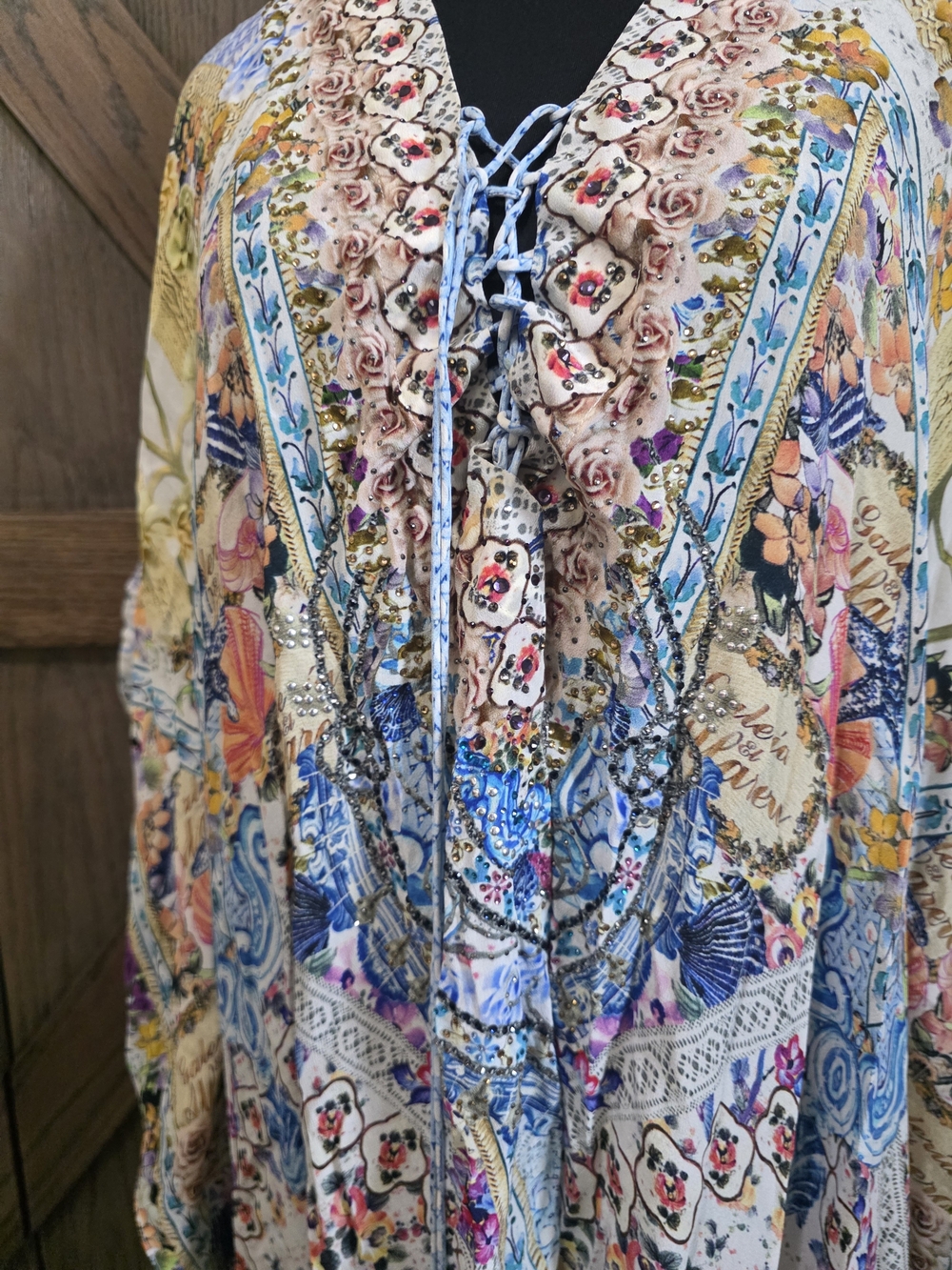 Camilla Lace-Up Silk Floral Boho Tunic - Picture 2 of 6